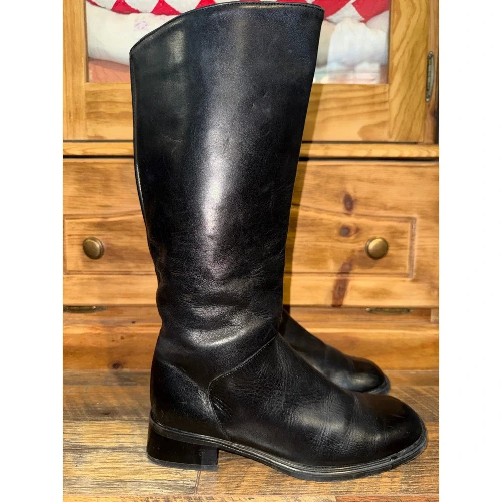 Santana Canada Black Leather Waterproof Tall Boots Size 8 Equestrian Minimalist